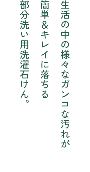 生活の中の様々なガンコな汚れが簡単＆キレイに落ちる部分洗い用洗濯石けん。